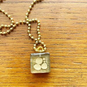 Tiny Square Gold Drop Epoxy Resin Pendant Necklace Gold Plated 23 in Ball Chain